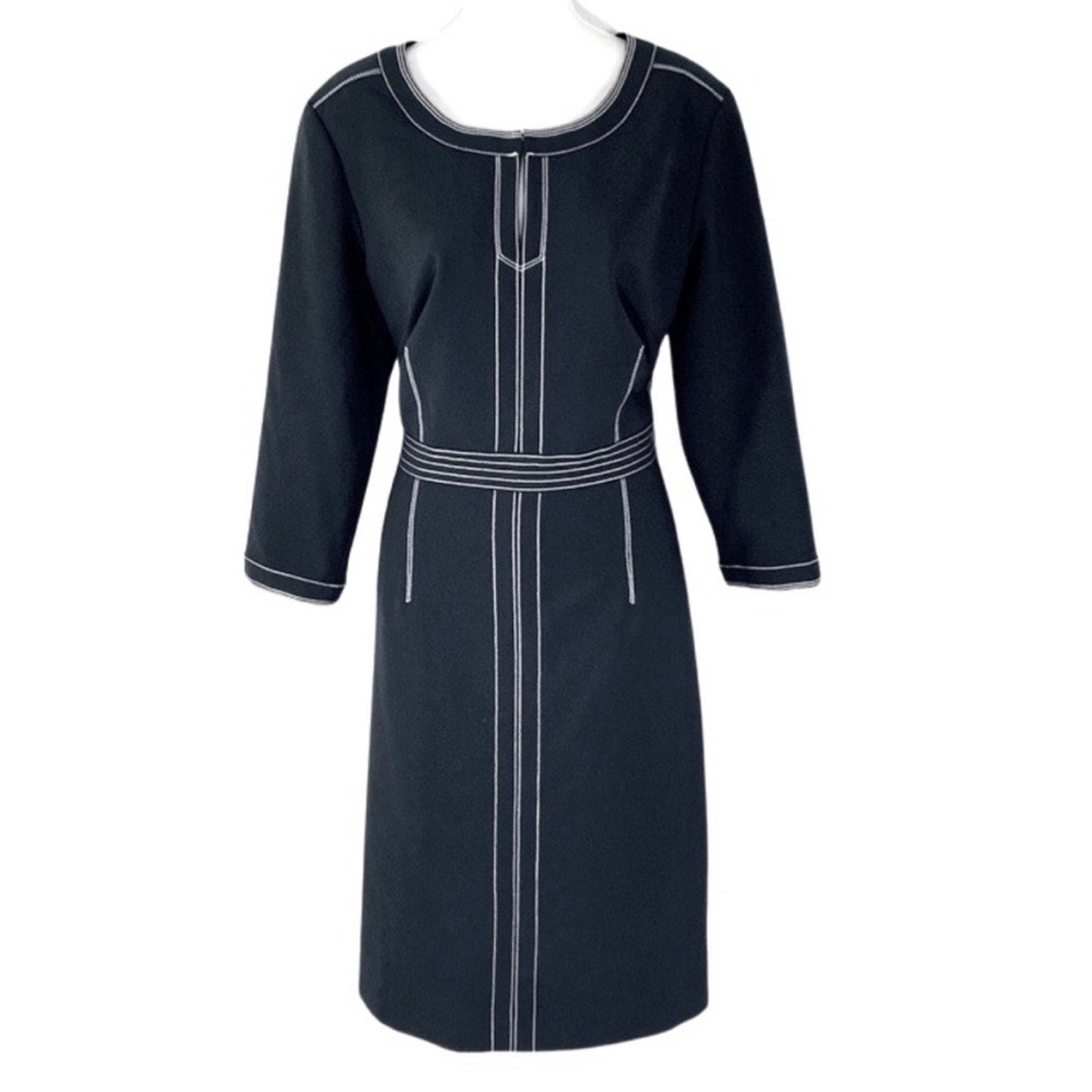 Etcetera Black dress with white contrast stitching and 3/4 sleeves